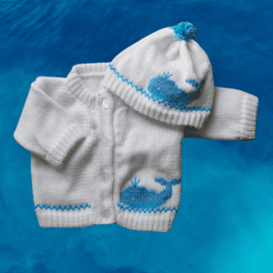 Whale Baby Sweater, Personalized Knitted Infant Cardigan, Custom Shower Gift