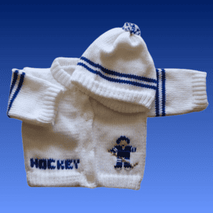 Hockey Baby Sweater, Personalized Knitted Infant Cardigan, Custom Sports Shower Gift