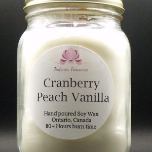 Cranberry Peach Vanilla Soy Wax Candle - Mason Jar 80+ Hours Burn Time - Wooden Wick