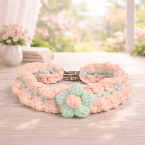 Handmade Crochet Flower Pet Collar – Pastel Spring Dog or Cat Collar