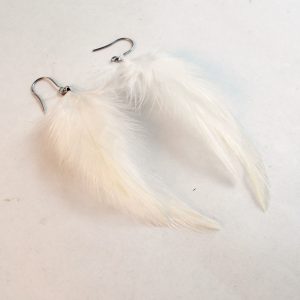 extra small white feather earrings dangler natural feathers