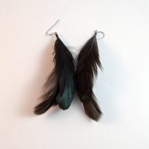 mini raven black natural feathers earrings