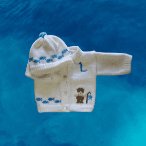 Fishing Baby Sweater, Personalized Knitted Infant Cardigan, Custom Shower Gift