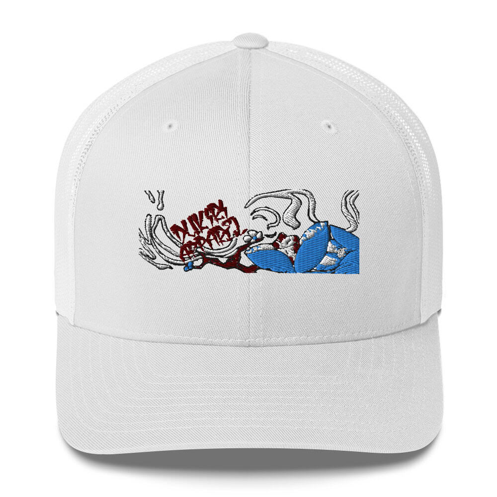 Embroidered_White_Trucker_Cap-G_R_Lotus_Flower_front