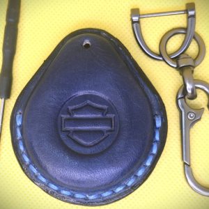 Navy Blue Vegetable Tanned Leather Harley Davidson Key Fob Case