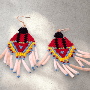 Handcrafted Indigenous Seed Bead Earrings: Fancy Shawl Dancer with Dentalium Fringe - Dangle, Stud, Clip-on