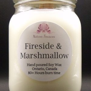 Fireside & Marshmallow Soy Wax Candle - Mason Jar 80+ Hours Burn Time - Wooden Wick