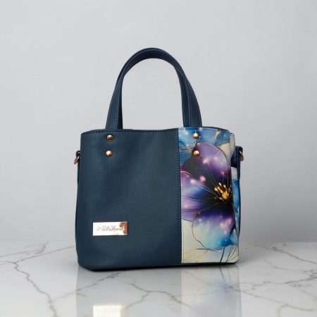 Blueberry Floral Faux Leather Handbag, Rose Gold Hardware, Zippered Compartment