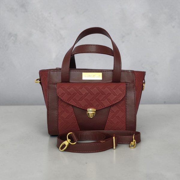 Burgundy quilted faux leather with gold hardware mini bag