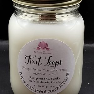 Fruit Loops Soy Wax Candle - Mason Jar 80+ Hours Burn Time - Wooden Wick