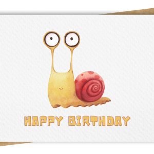 Birthday greeting card showcasing a quirky watercolour snail