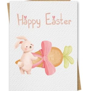 Ecstatic watercolour bunny with a large carrot gift Easter Card