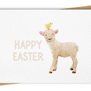 Adorable Watercolour lamb with chick friend Easter card