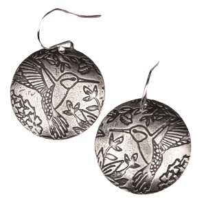 Handmade Round Copper Earrings Hummingbird Design – Boho Shabby Chic Dangles