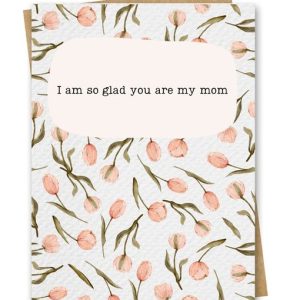 A vernal background of patterned watercolour Tulips is presented on this gorgeous Mother's Day card
