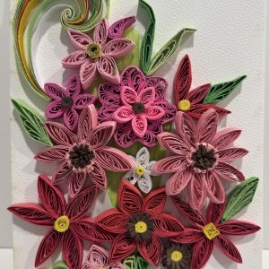 Quilling Love Pink Flowers Bouquet Greeting Card