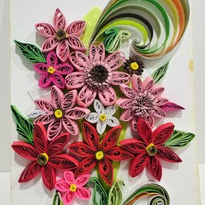 Quilling Love Red Flowers Bouquet Greeting Card