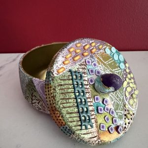 Handcrafted Polymer Clay 3-1/2" Container - "Patchwork Delight"