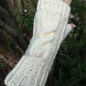 Easter Bunny Rabbit Cream Aran HandKnit Fingerless Gloves Mittens