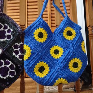 Sunflower Crocheted Tote Bag zippered lining