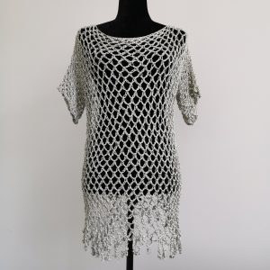 Mesh Crochet Poncho, Vintage Silver Metallic Top
