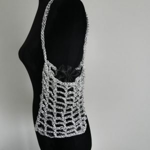 Handmade Metallic Woven Handbag - Silver Purse