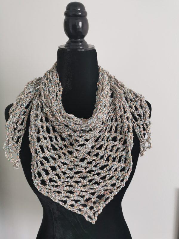 Crochet Shimmer Triangle Shawl – Handmade sparkly Festival Wrap, Boho Shawl, Belt Accessory