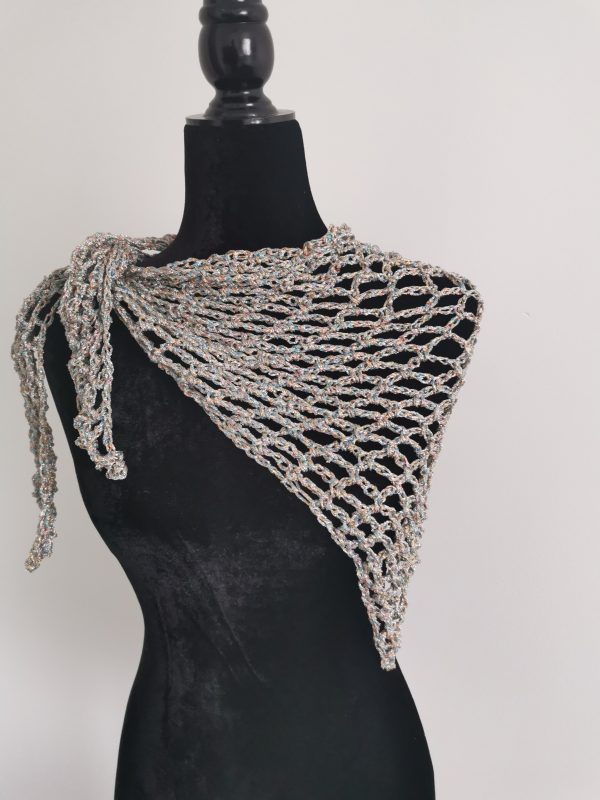 Crochet Shimmer Triangle Shawl – Handmade sparkly Festival Wrap, Boho Shawl, Belt Accessory