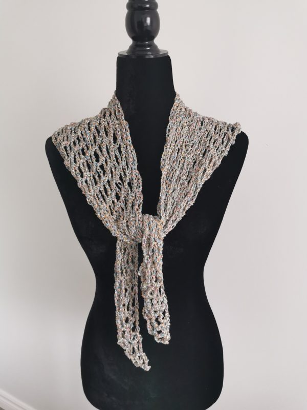 Crochet Shimmer Triangle Shawl – Handmade sparkly Festival Wrap, Boho Shawl, Belt Accessory