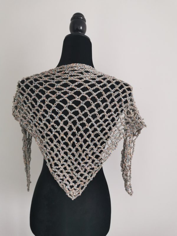 Crochet Shimmer Triangle Shawl – Handmade sparkly Festival Wrap, Boho Shawl, Belt Accessory