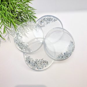 Shimmering Silver & Glass Resin Coaster – A Touch of Sparkle for Your Space (Set of 4)