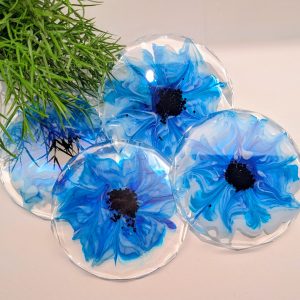 Stunning Blue Alcohol Ink Resin Coasters - Hand Poured, Unique Design, Bold & Calming Accent (Set of 4)