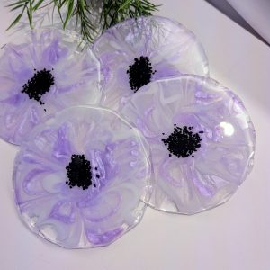 🌸 Shimmering Purple Mica Bloom Coasters (Set of 4)🌸