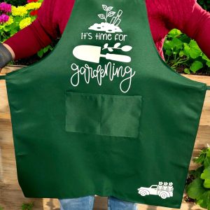 Garden Apron with Pockets - Green with Charming Design Choices