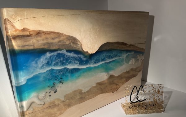 Ocean Maple and Resin Charcuterie Board - Coastal Art You Can Serve On (12 x 18 x 1.5”)