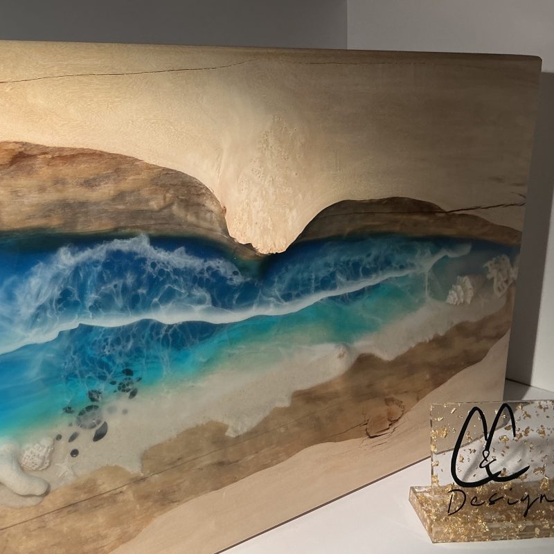 Ocean Maple and Resin Charcuterie Board - Coastal Art You Can Serve On (12 x 18 x 1.5”)