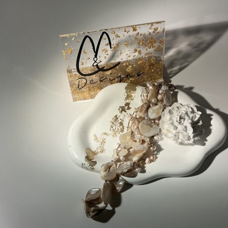 Handcrafted Cloud Trinket Tray, White with Gold Accents