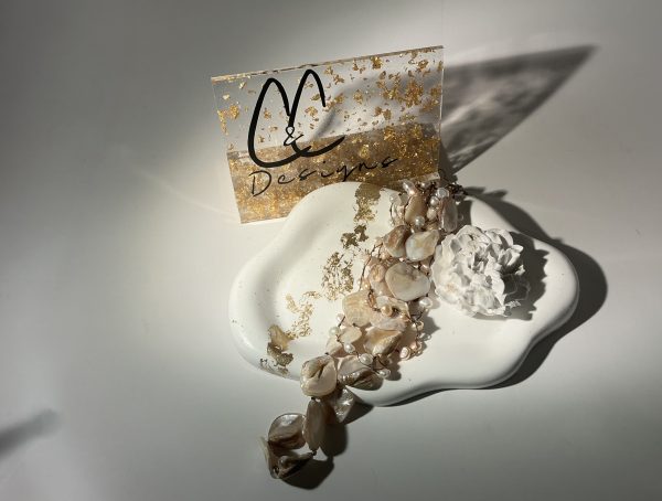 Handcrafted Cloud Trinket Tray, White with Gold Accents