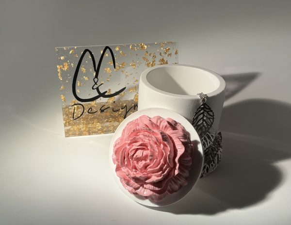 Handcrafted White Jewelry/Trinket Box with Pink Peony Lid