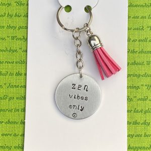 ‘zen vibes only’ hand stamped keychain