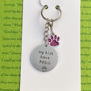 ‘my kids have paws’ hand stamped keychain