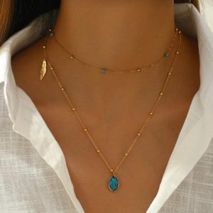 18k Gold Plated Turquoise Layer Necklace | Tarnish-Free Stainless Steel |