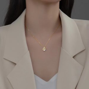 18k Gold Plated Swan Rhinestone Pendant with Necklace | Tarnish-Free Stainless Steel |