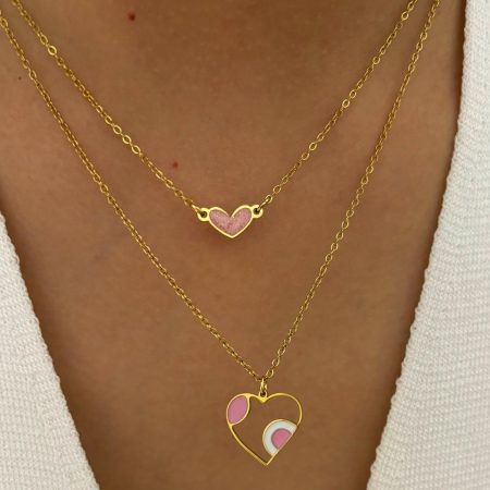 Big Pink Heart Enamel Necklace | 18K Gold Plated | Waterproof