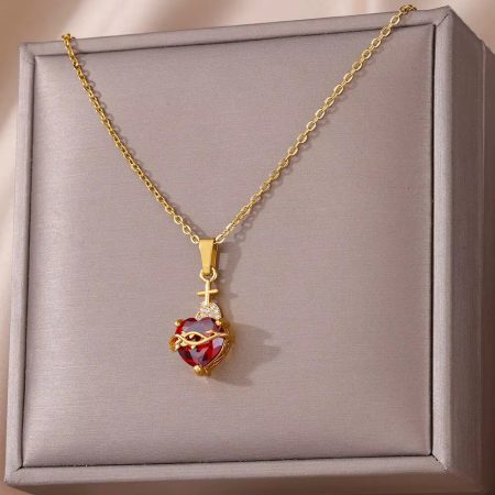 Sacred Heart Cross Pendant Necklace | 18K Gold Plated