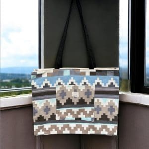 Cotton Tote Bag – Sequoia Stripe Geometric Print with Inside and Front Pocket & Coin Purse