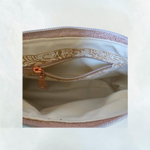 White Patterned Cork Fabric, rose gold hardware.
