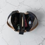 Slouchy Cork Bag with Black Faux Leather, Divided Compartment, Antique Brass Hardware
