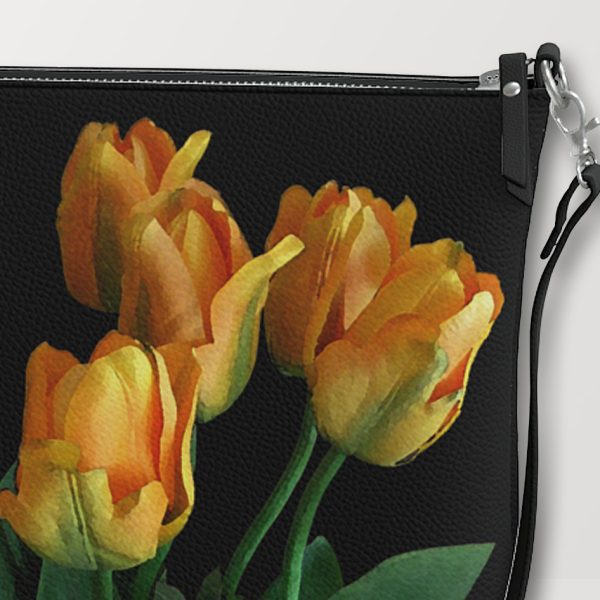 Tulips on Black Crossbody Bag