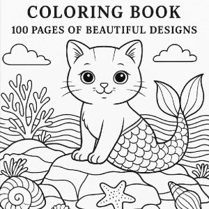 Mermaid Kitty Coloring Book - 100 Pages of Beautiful Designs - Digital Download
